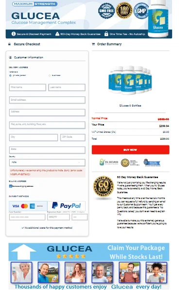 Glucea Secured Checkout Form